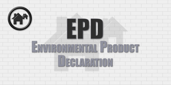 EPD Environmental Product Declaration. An Acronym Abbrevation of a term from the construction industry.Illustration isolated on a background consisting of a wall of gray stones.