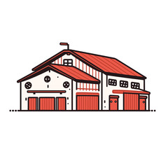 Warehouse building vector icon in minimalistic, black and red line work, japan web