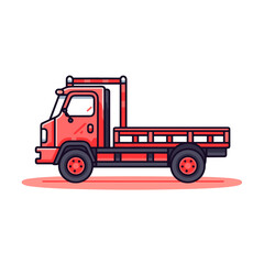 Flatbed truck vector icon in minimalistic, black and red line work, japan web