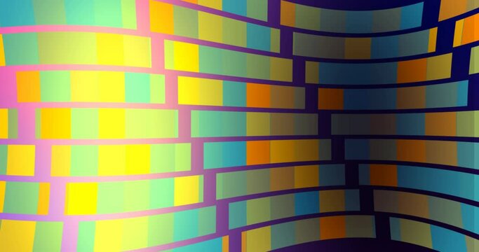 Abstract wavy striped geometric neon background. 4K resolution Abstract loop animation of disco ball inside background.