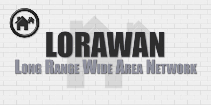 LoRaWAN Long Range Wide Area Network. An Acronym Abbrevation of a term from the construction industry.Illustration isolated on a background consisting of a wall of gray stones.