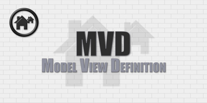 MVD Model View Definition. An Acronym Abbrevation of a term from the construction industry.Illustration isolated on a background consisting of a wall of gray stones.