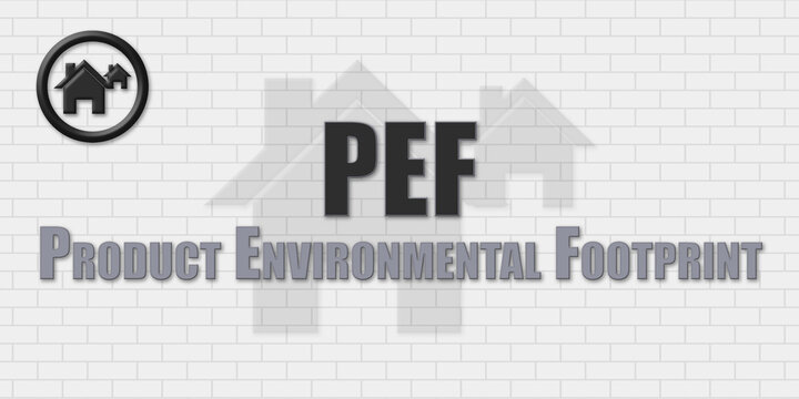 PEF Product Environmental Footprint. An Acronym Abbrevation of a term from the construction industry.Illustration isolated on a background consisting of a wall of gray stones.