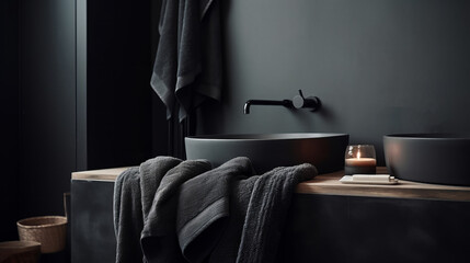 Bathroom Dark black colour. Real estate concept.