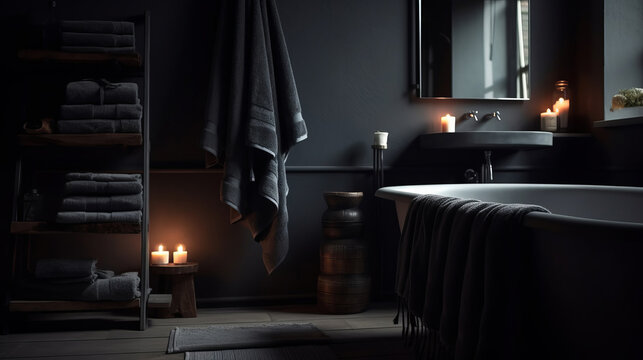 Bathroom Dark black colour. Real estate concept.