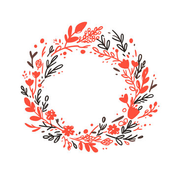Wreath vector icon in minimalistic, black and red line work, japan web