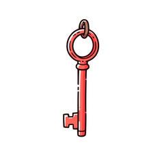 Key charm vector icon in minimalistic, black and red line work, japan web