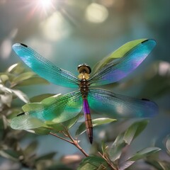 A tree with leaves that resemble delicate, iridescent dragonfly wings, shimmering in the gentlest breeze1