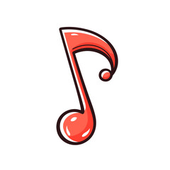 Music note charm vector icon in minimalistic, black and red line work, japan web