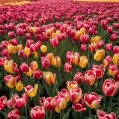 Fototapeta premium A field of tulips that move in unison, creating mesmerizing waves of color and motion2