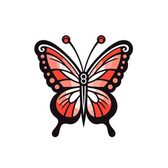 Butterfly bead vector icon in minimalistic, black and red line work, japan web