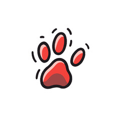 Paw print charm vector icon in minimalistic, black and red line work, japan web