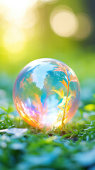 Holograph soap colorful bubble on blur summer background