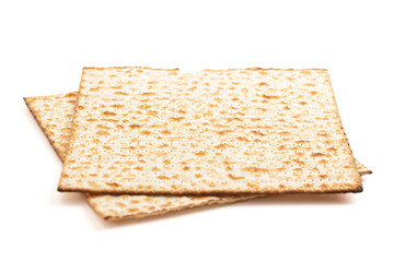 Pieces of Matzah Unleavened Bread Isolated on White Background