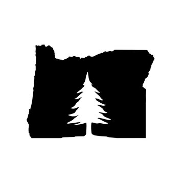 Oregon State - USA map Pine Tree Vector Template Silhouette Black Color and Outline Isolated on White Background