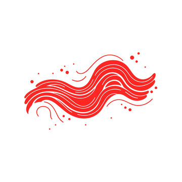 Wave shape vector icon in minimalistic, black and red line work, japan web