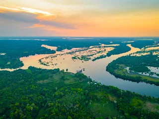 Papier Peint photo Lavable Brésil Scenic aerial sunset view of rainforest water jungle in Amazonas Brazil