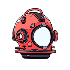 Diving helmet vector icon in minimalistic, black and red line work, japan web
