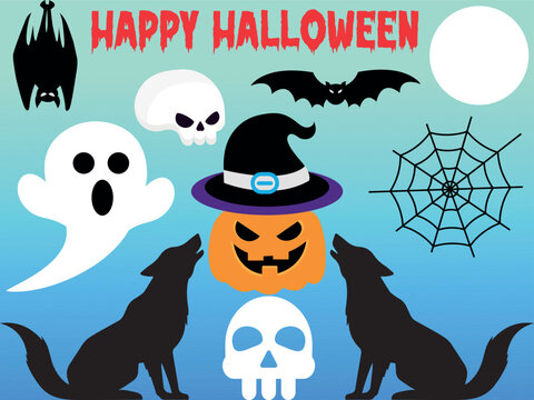 Happy Halloween greetings template vector. Happy halloween poster. Vector illustration. set of halloween icons