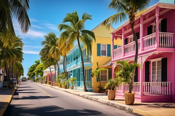 Colorful street scene in Key West, Florida. Generative AI