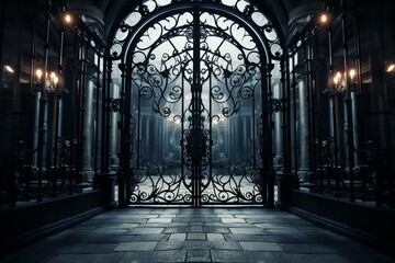 Black iron gate with a see-through background. Generative AI
