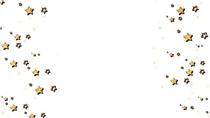 PNG golden metallic stars and particles on transparent background, shing glowing glitters new year design element