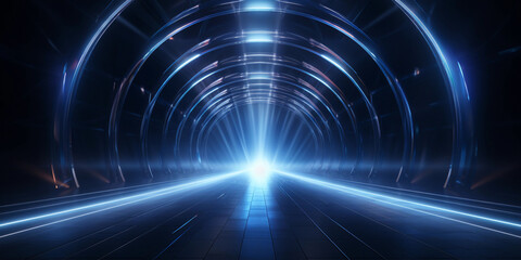 Futuristic dark tunnel with neon lights