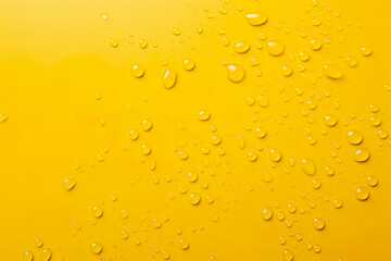 Yellow wallpaper with small drops of water. Yellowish background with water drops on its surface. Minimalist background.