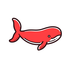 Whale Tail vector icon in minimalistic, black and red line work, japan web