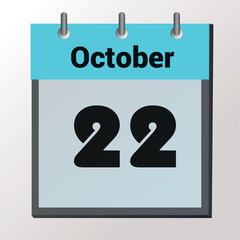 vector page of October month calendar and highlighted date October 22