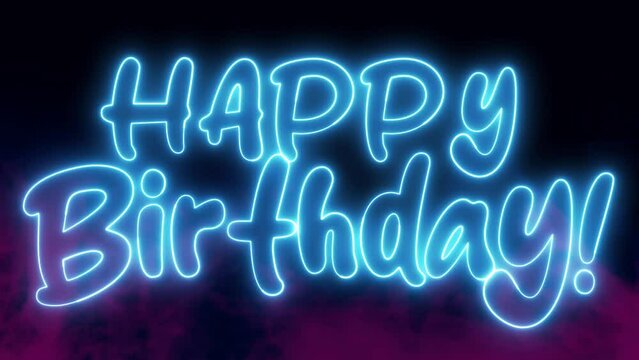 Happy Birthday text font with light. Luminous and shimmering haze inside the letters of the text Happy Birthday. 