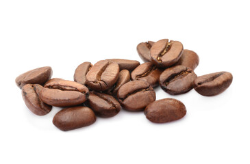 Many aromatic roasted coffee beans isolated on white