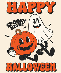 cartoon retro pumpkin and ghost  perfect for your halloween event, tshirt ,gift , and merchandise