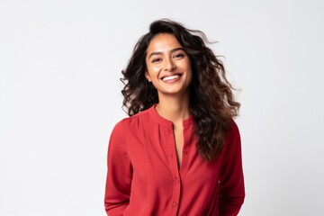 Fototapeta premium Medium shot portrait photography of a Peruvian woman in her 30s against a white background
