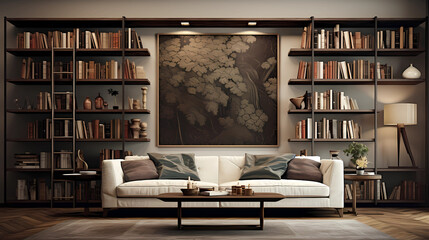 Living Room with Wall-mounted Bookshelves