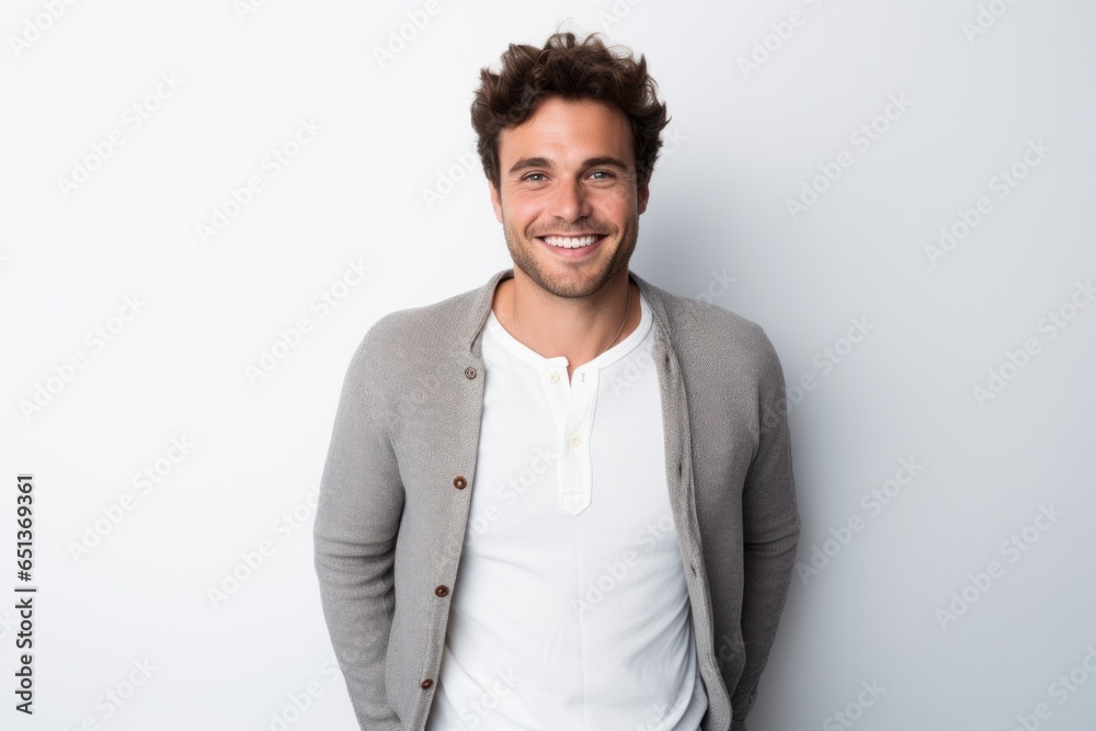 Wall mural Lifestyle portrait photography of a French man in his 20s against a white background