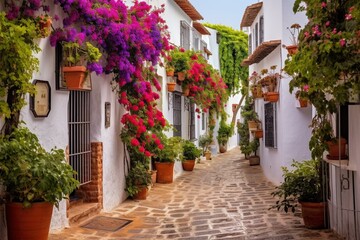 Fototapeta na wymiar A charming alley in Marbella's historical district, featuring a quaint and scenic Spanish road. Generative AI
