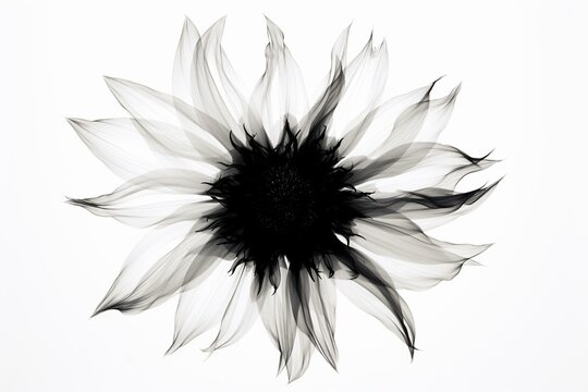 An isolated x-ray image of a sunflower on a white background. Generative AI