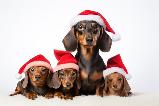Perros salchichas con gorrito navide&ntilde;o