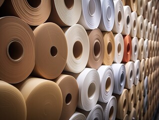 Paper Industry Essentials: Organized Rolls in a Vast Warehouse
