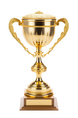 Fototapeta na wymiar golden and shiny trophy on the podium, isolated on a white background PNG