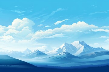 Image of majestic mountains against a blue backdrop. Generative AI