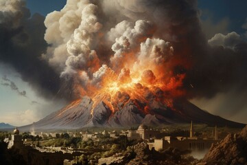 Explosion of volcano, Pompeii. Generative AI - obrazy, fototapety, plakaty
