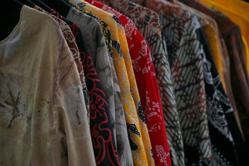 Full Frame of Batik. Batik cloth is hung in a shop window
