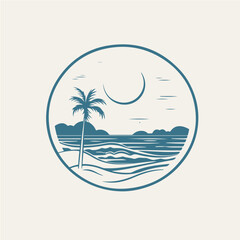 simple circular logo of beach landscape