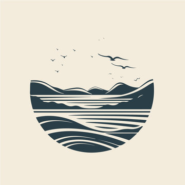 simple circular logo of beach landscape