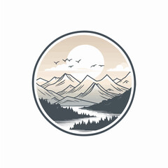 Fototapeta premium simple circular logo of mountain landscape