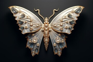 Impressive 3D moth animation combined with exquisite jewelry showcased in a captivating wide perspective. Generative AI