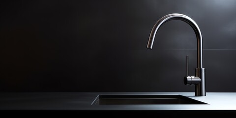 Kitchen sink view with dark background