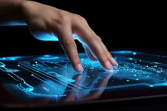 hand touching touch screen of high tech device
